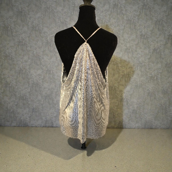 Zara 100% Aluminum Metal Mesh Silver Metallic Halter Top - Picture 2 of 12